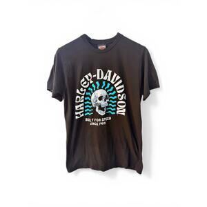 Harley Davidson Women's Tee Skull Graphic Medium Black Bilt For Speed